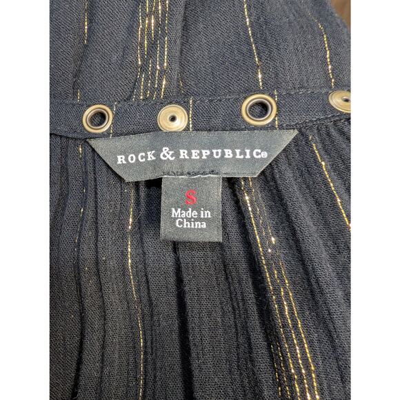 Rock & Republic Black Gold Metallic Stripe Semi-Sheer Blouse Size S - Picture 7 of 8